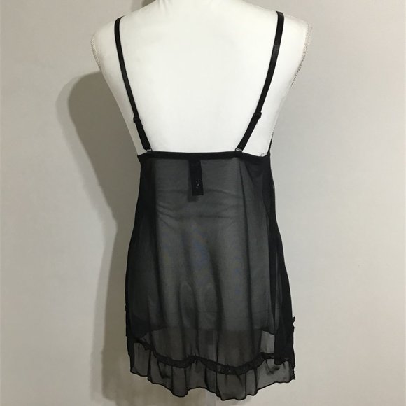 Womens Black Size Large Lacey Chemise & G-String Set Rene Rofe Sexy Slinky - Picture 3 of 7